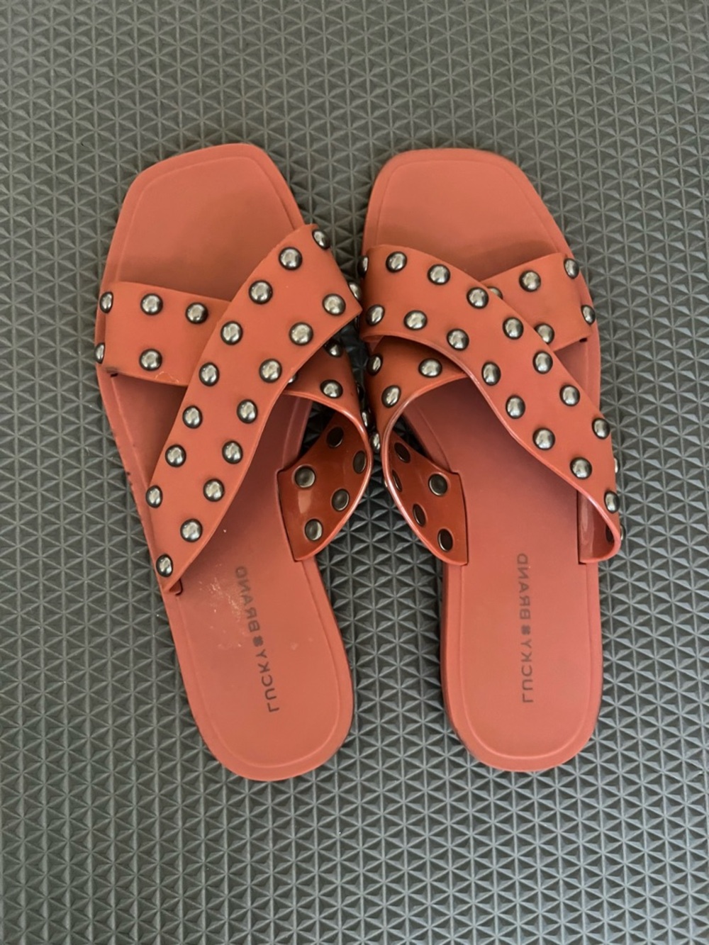 Lucky Brand Coral Studded Crisscross Slide Sandals